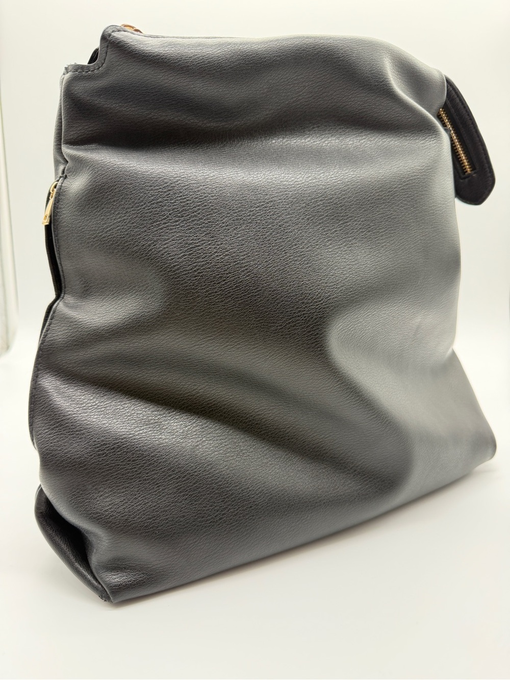 Black Faux Leather Convertible Backpack Purse Gold Hardware Hobo Shoulder Bag